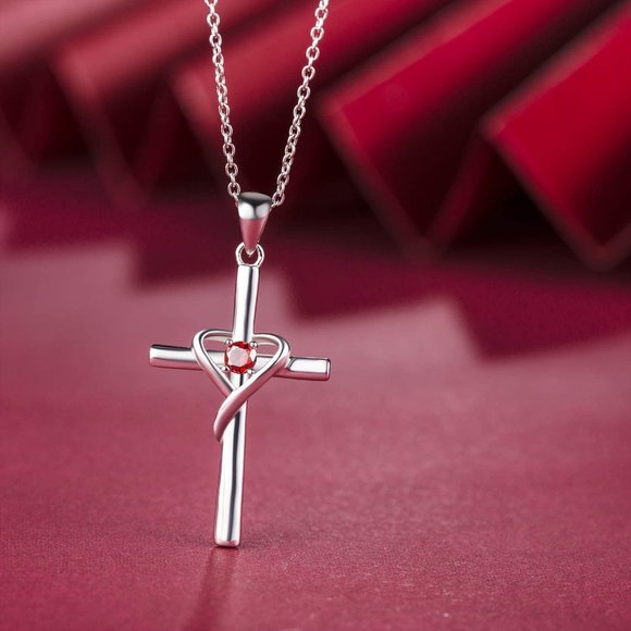 AmorAime 925 Sterling Silver Cross Necklace for Women Men 5A CZ Birthsto… - Picture 14 of 16